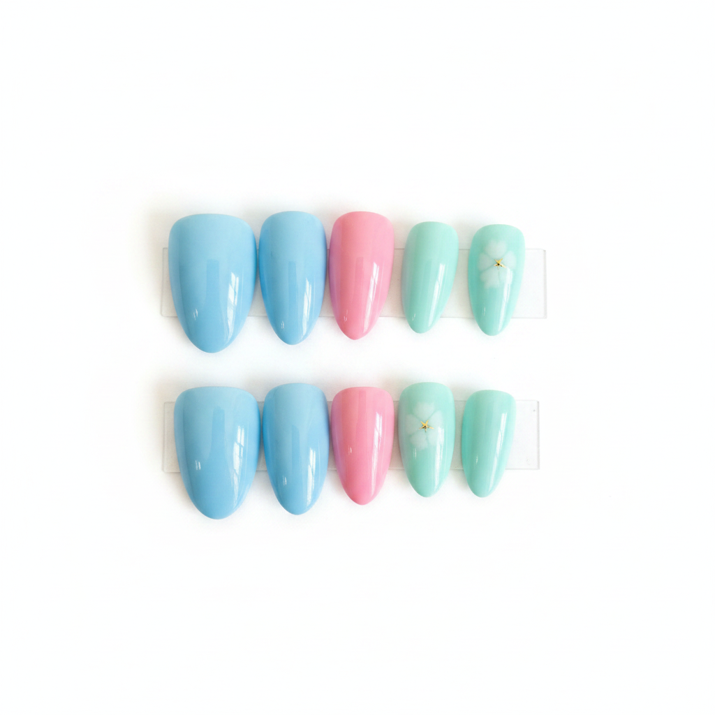Blue Pink Mint Nail Set