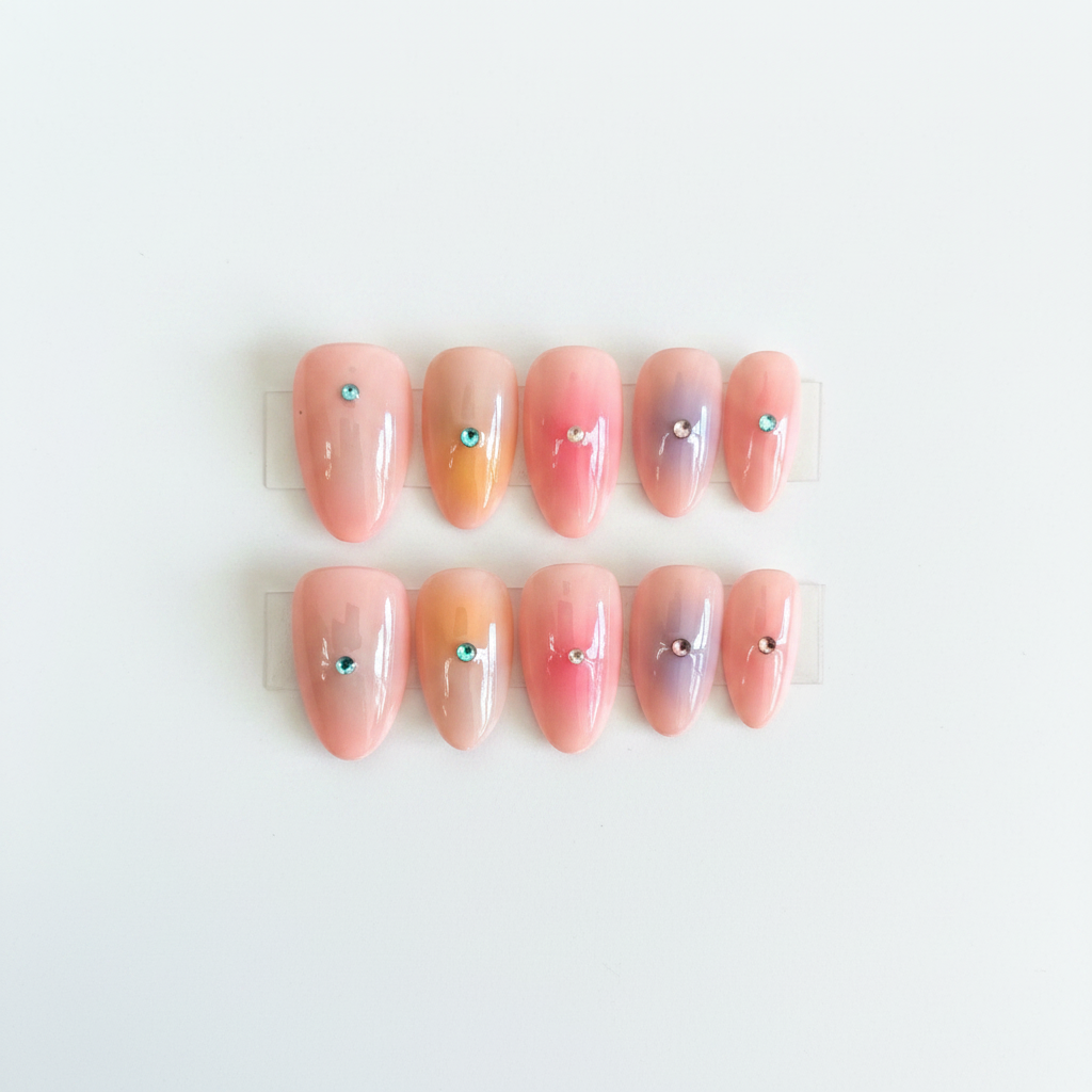 Peach Aurora Gem Nail Set