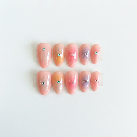 Peach Aurora Gem Nail Set